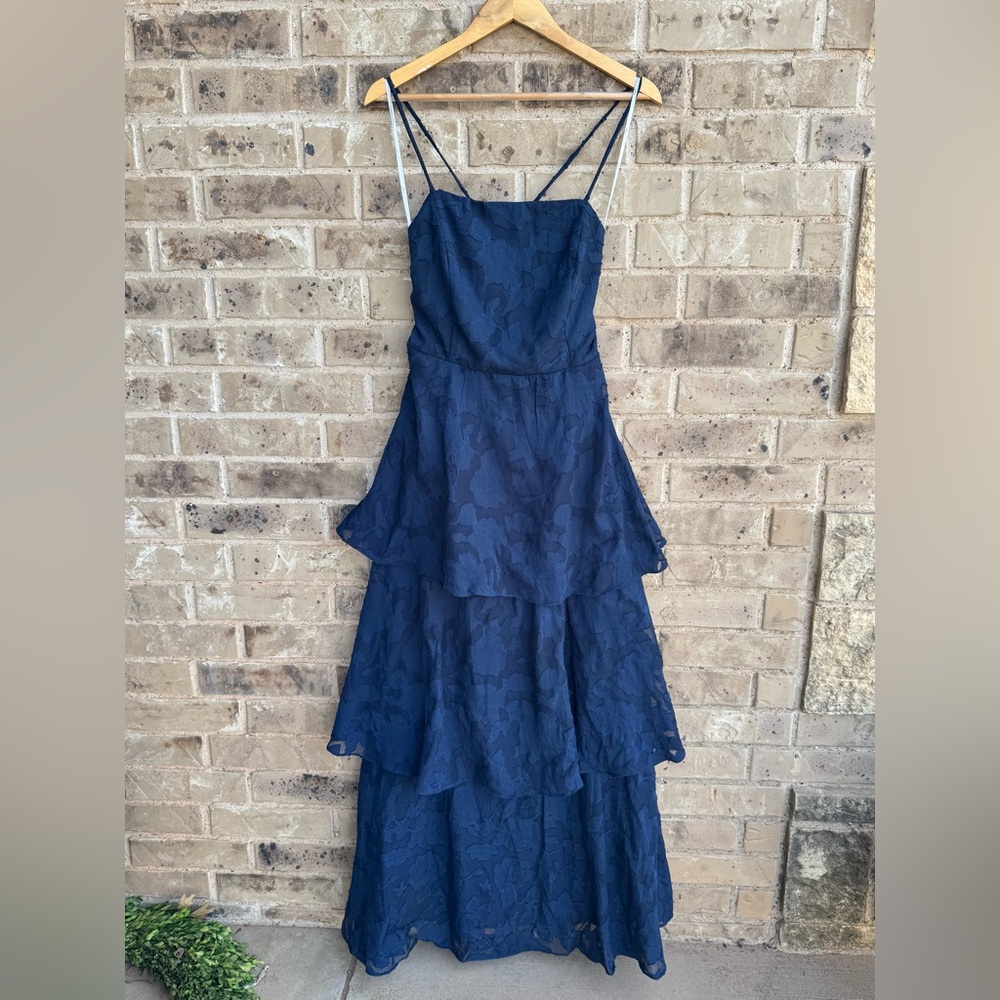 Lulu's Loving Celebration Navy Floral Lace-Up Tiered Maxi Dress Size XL - Picture 2 of 13
